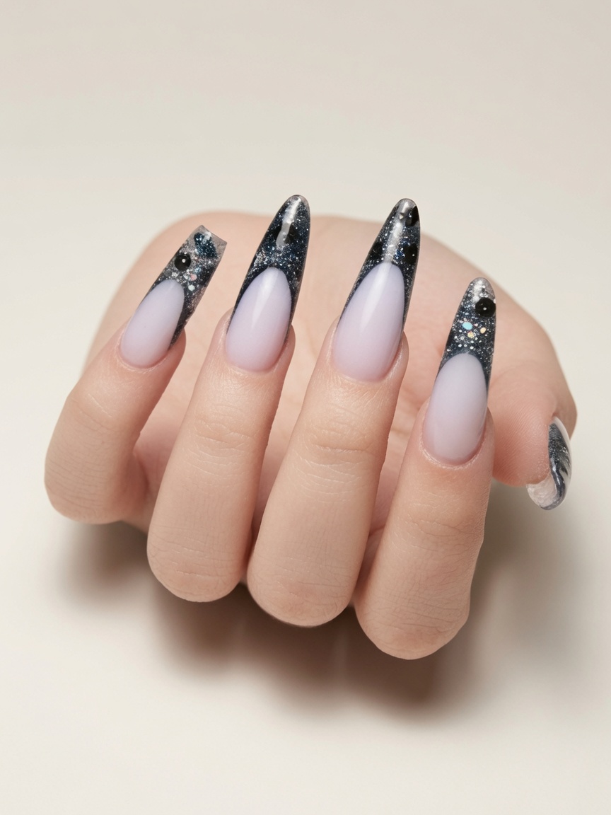 Noir glitter french · stiletto