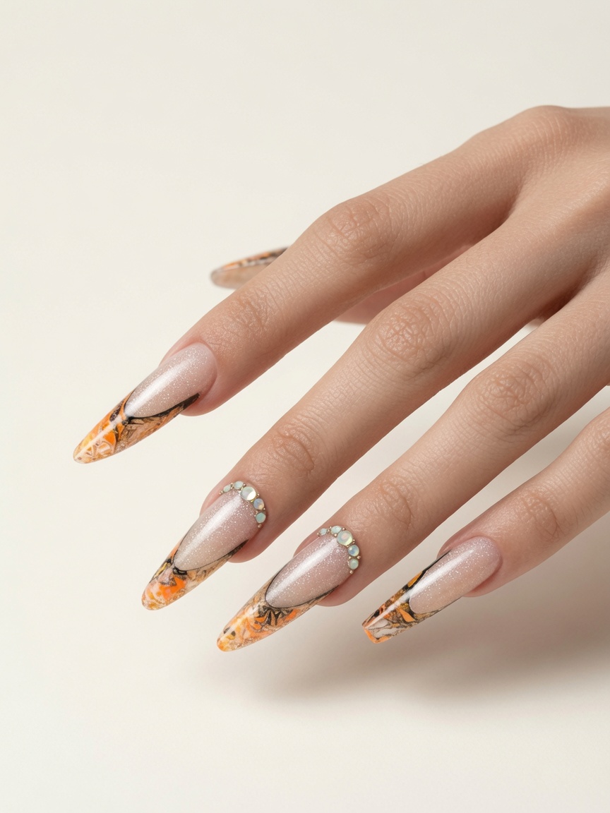 Amber marble · opal accents